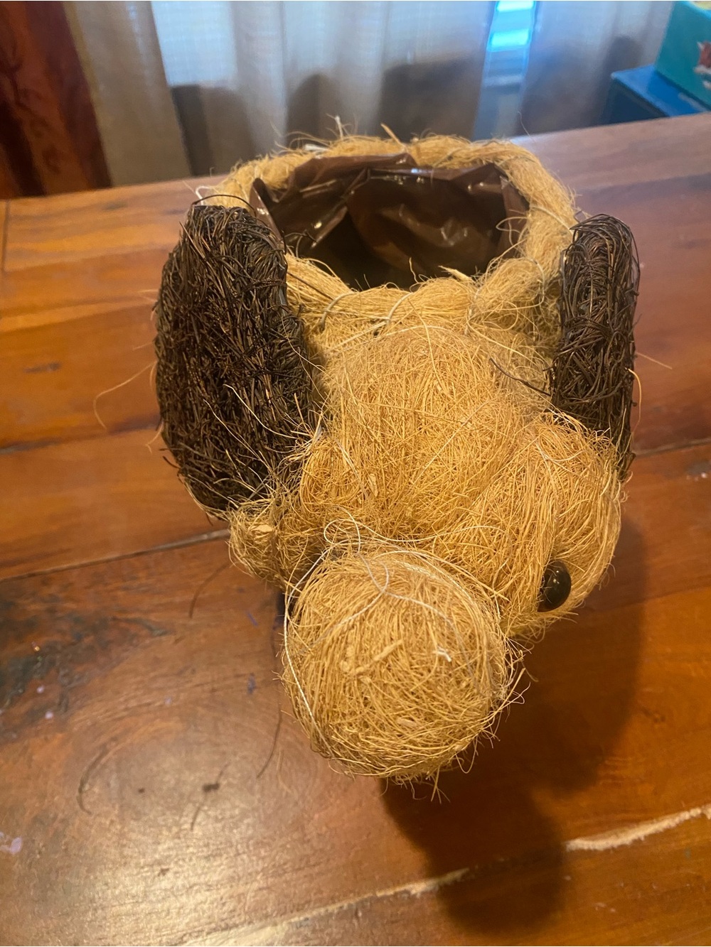Natural Brown Coconut Fiber Elephant Planter - Decorative Home Accent